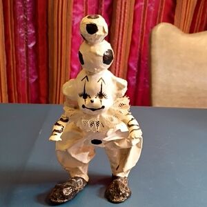 Whimsical Clown Figurine - Black and White